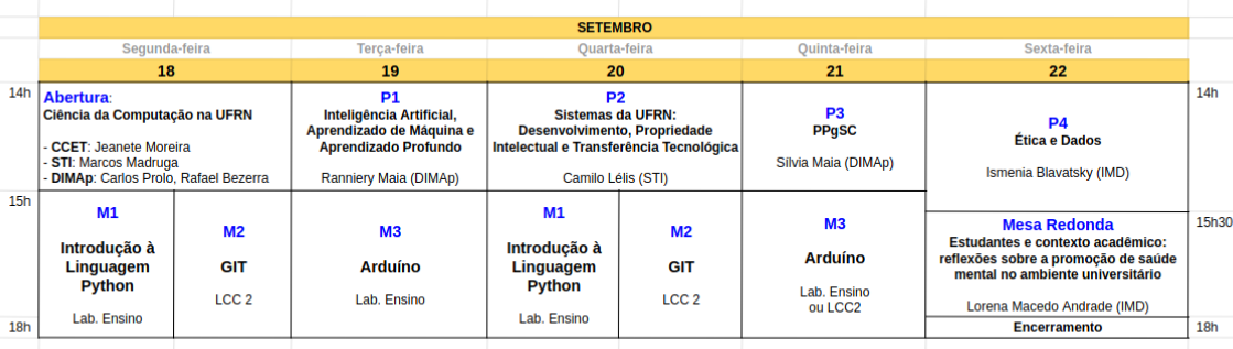 Programa&ccedil;&atilde;o - Semana de Computa&ccedil;&atilde;o 2023
